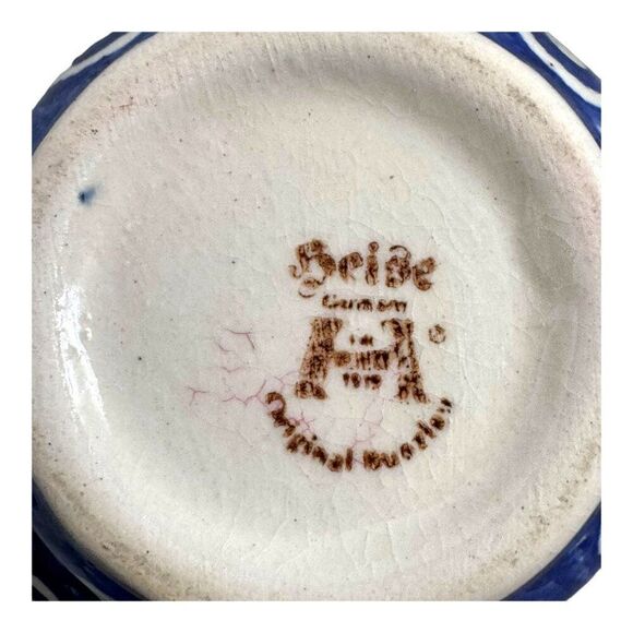 Vintage Gerlach PolkCeramic Polish Pottery Sugar & Creamer Set Blue White Circle - Picture 4 of 5